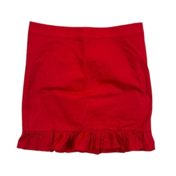 J.Crew Ruffle Hem Skirt Womens 6 Red Cotton Blend Zip Back Casual Classic NWT - Picture 1 of 9